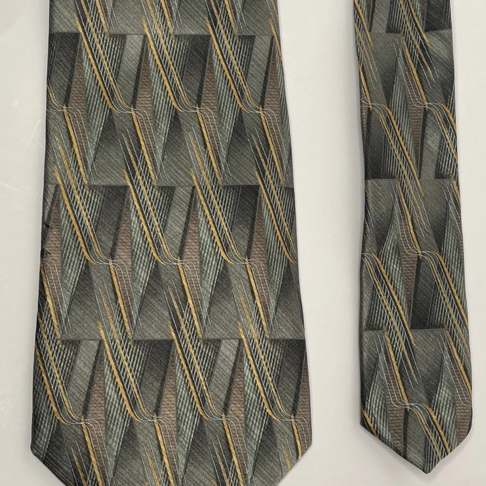 Umberto‎ Bossi Gold Green Brown Men's Necktie Handmade 100% Silk 3.75